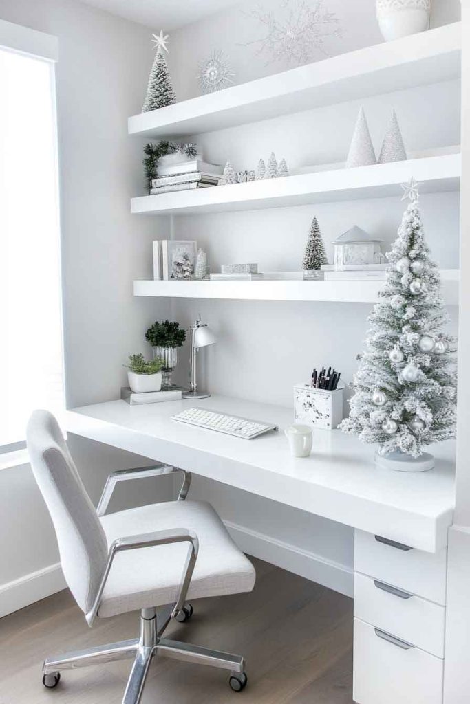 Contemporary White Christmas Home Office Nook