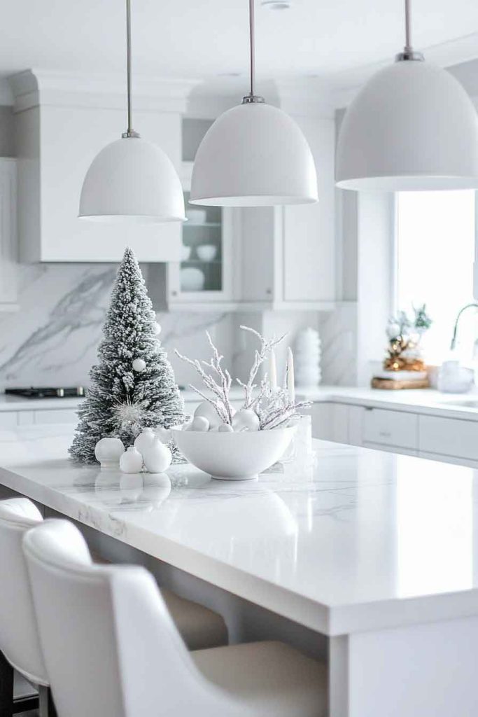 Modern White Christmas Kitchen Island Styling