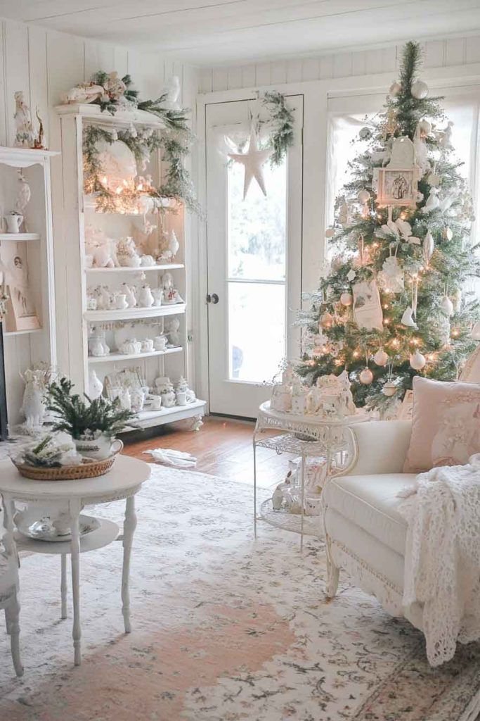 Vintage Cottage Christmas with Soft Pastels and Lace