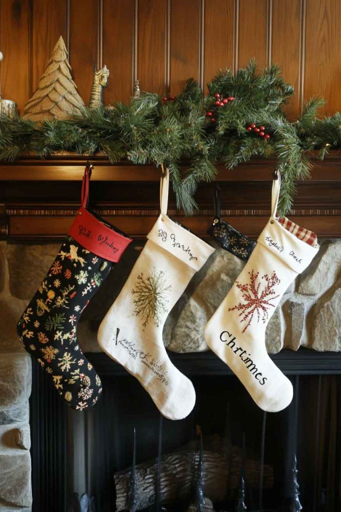 Vintage Christmas Stockings and Mantel Tradition
