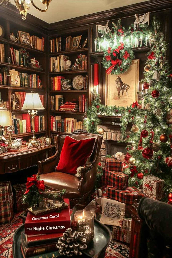 Vintage Christmas Library Aesthetic
