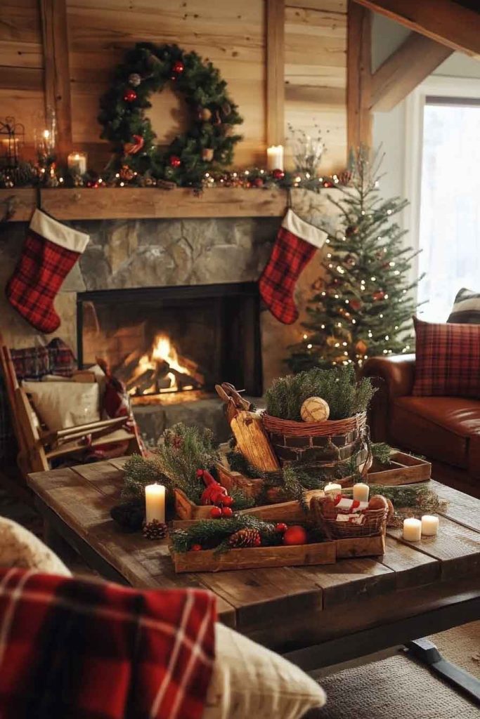 Cozy Rustic Christmas Haven with Reclaimed Wood Accents