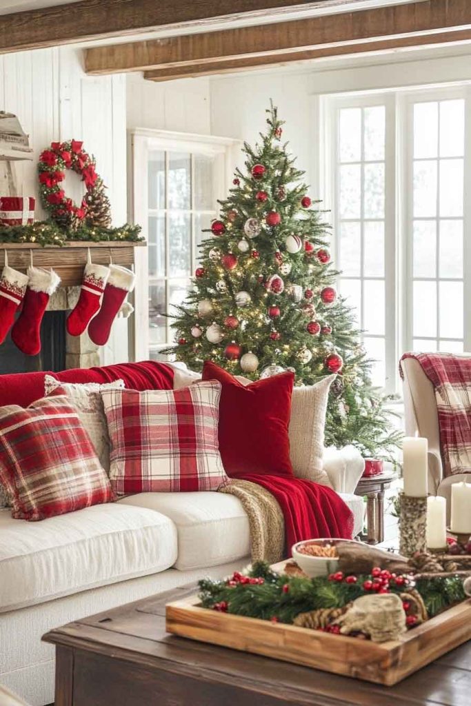 Warm Farmhouse Christmas with Red and Cream Palette