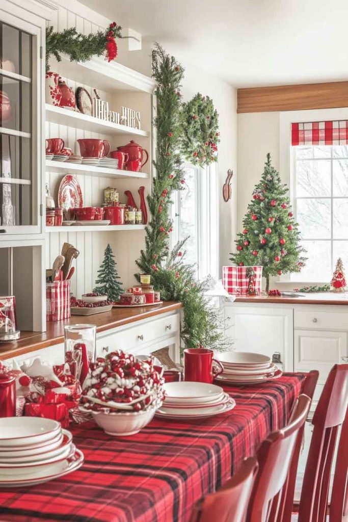 Warm and Welcoming Kitchen Christmas with Red and Plaid
