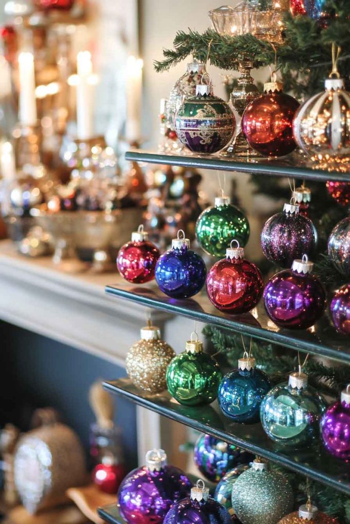 Jeweled Ornament Display Christmas with Tiered Arrangements