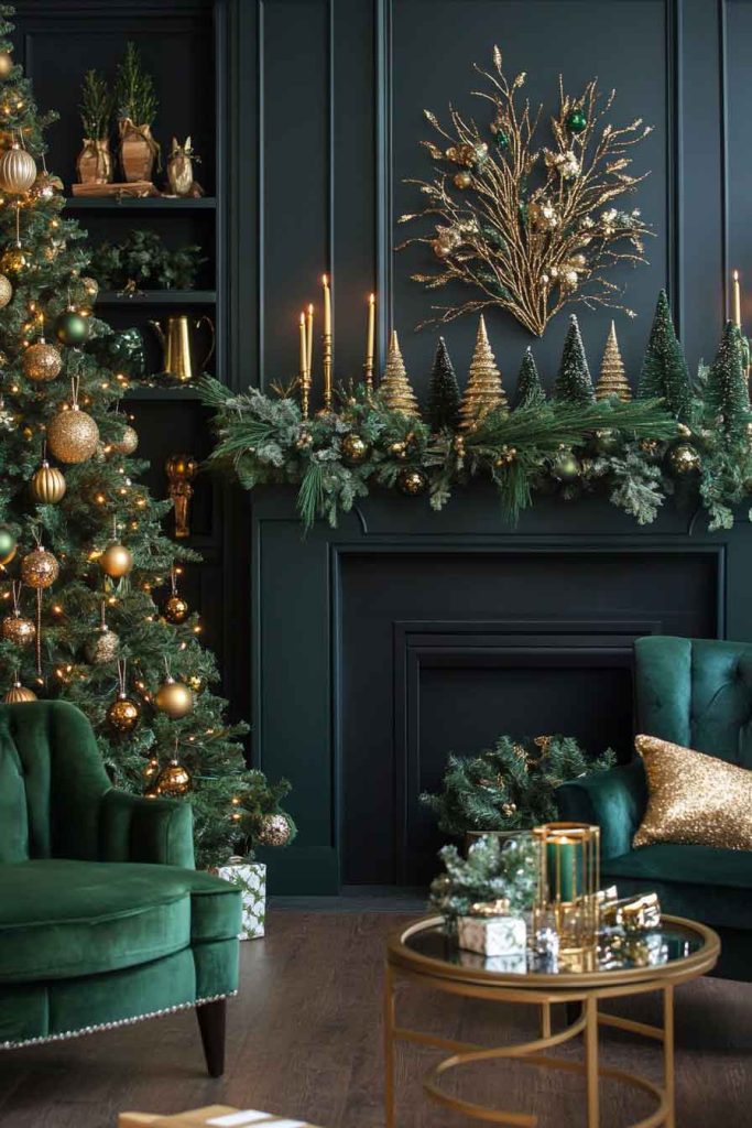 Enchanted Forest Christmas with Deep Greens and Golds