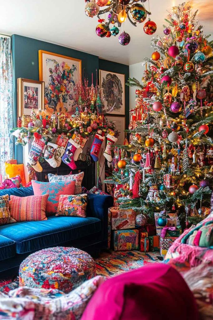 Eclectic Maximalist Christmas with Color and Pattern Abundance