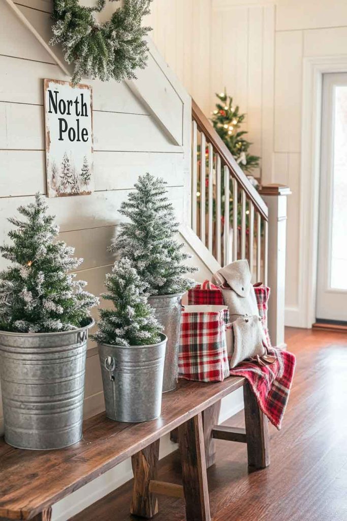 Rustic Entryway with Staircase Garland