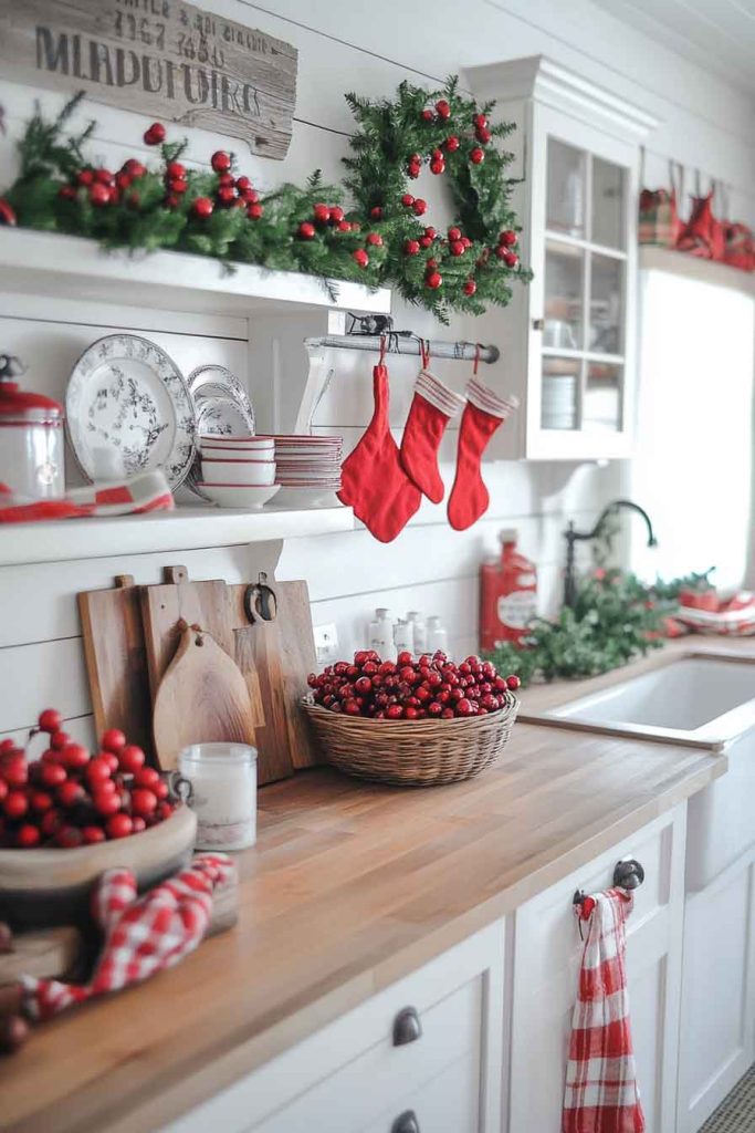 Farmhouse Kitchen with Red Accents