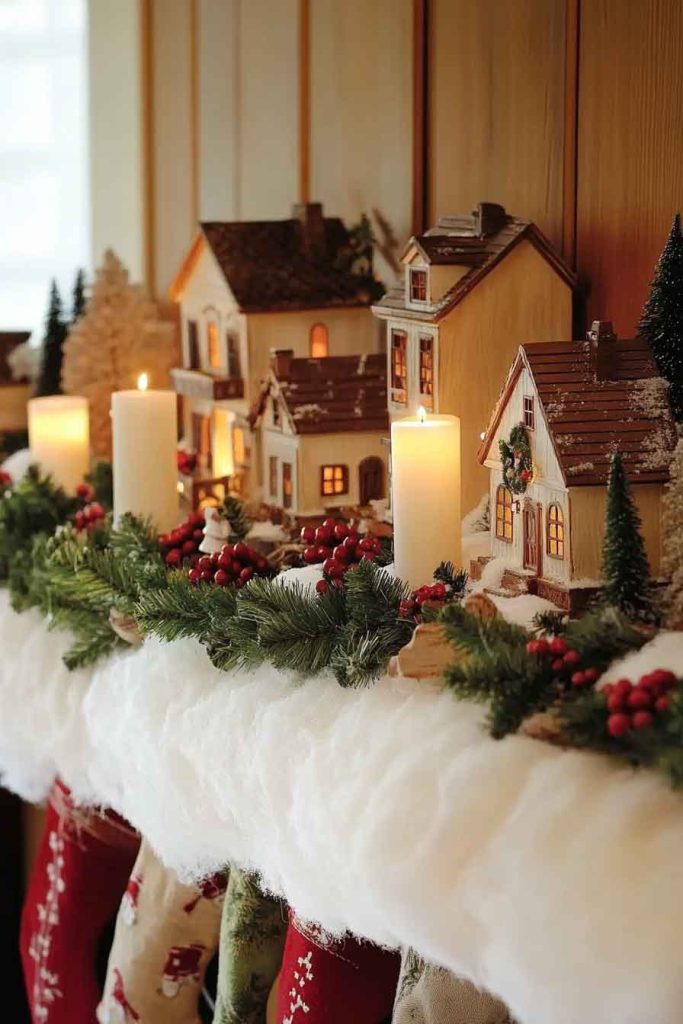 Mantel Display with Wooden Village