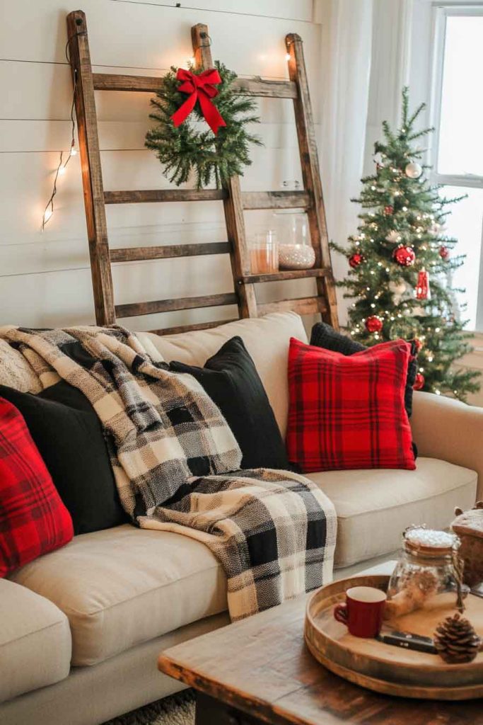 Living Room with Blanket Ladder Display