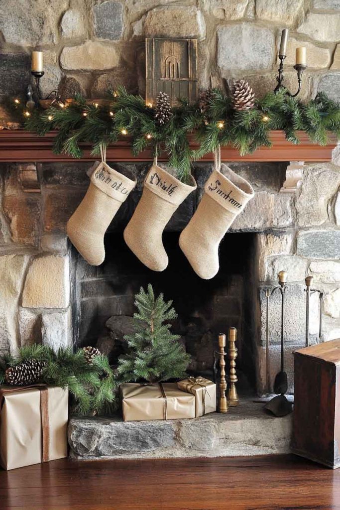Fireplace with Rustic Stockings