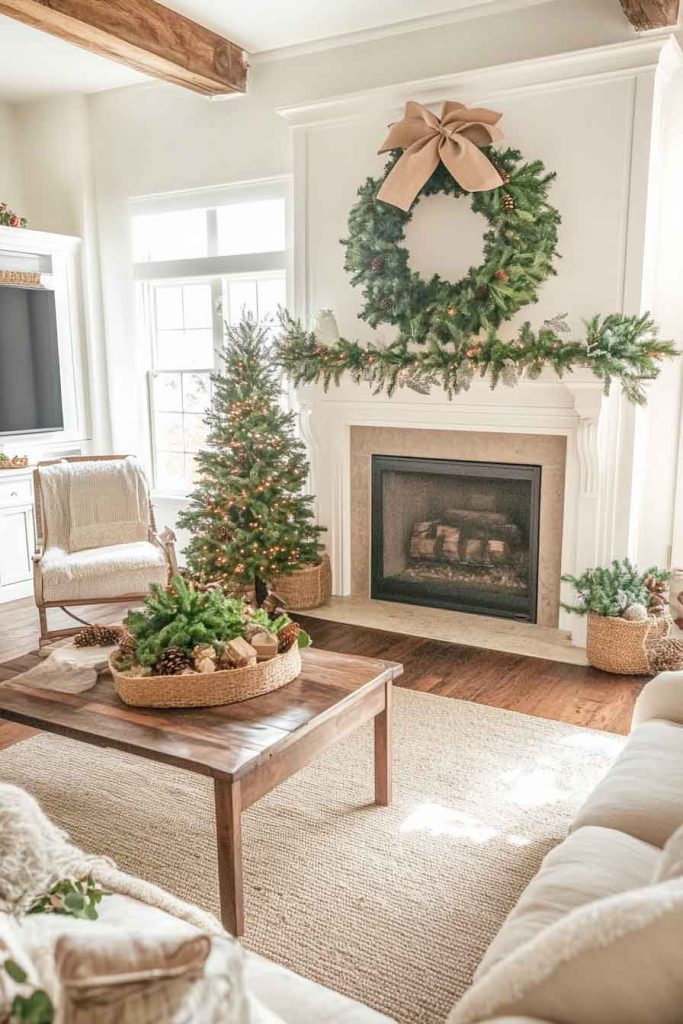 Living Room with Oversized Wreath