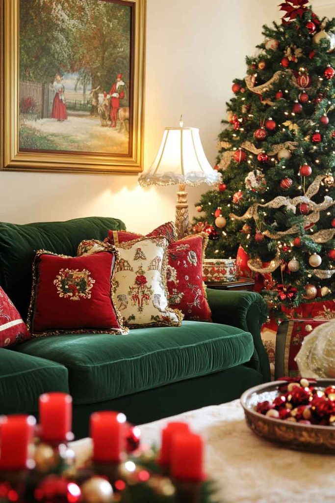 Traditional Red and Green Living Space