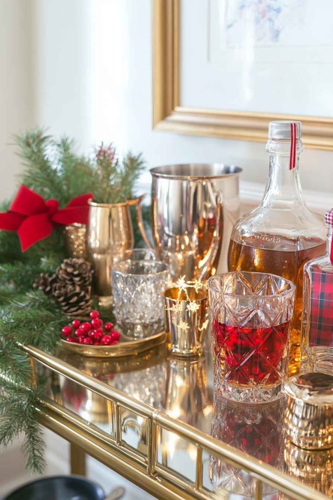 Bar Cart with Holiday Spirits