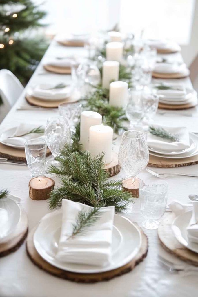 Simple Pine and White Christmas Table