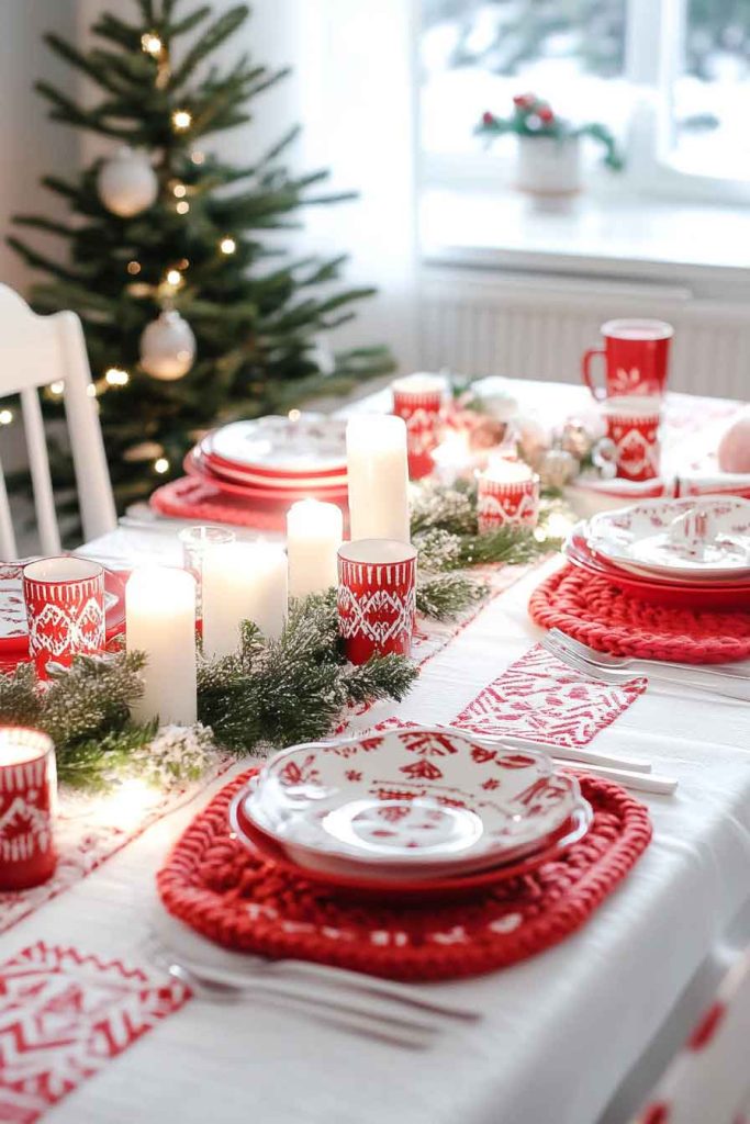 Nordic Red and White Christmas Table