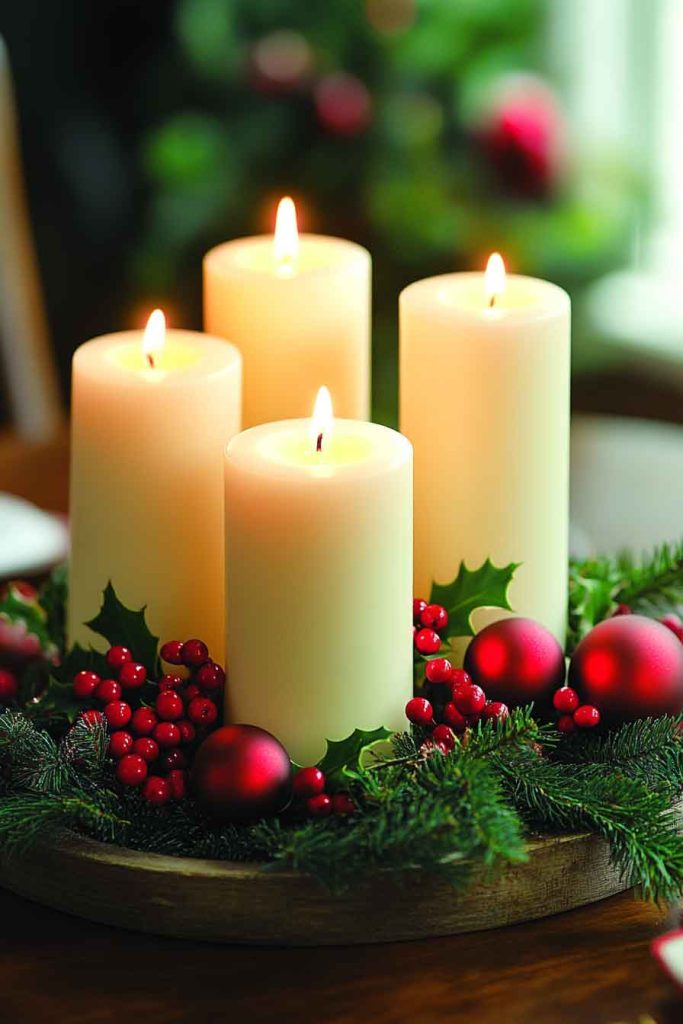 Classic Red and Green Candle Arrangement