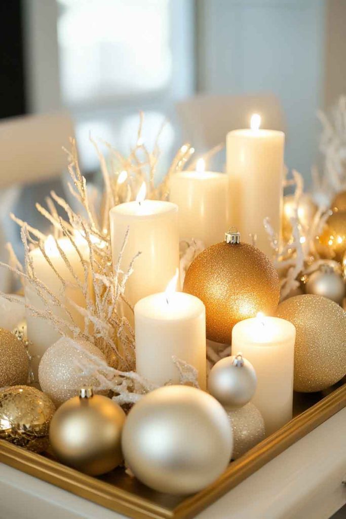 Elegant Gold and White Ornament Arrangement