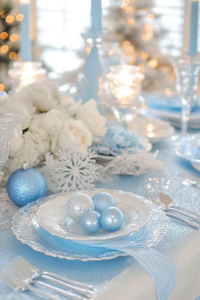 Frosted Blue Christmas Table