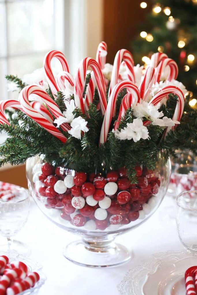Festive Candy Cane and Peppermint Arrangement