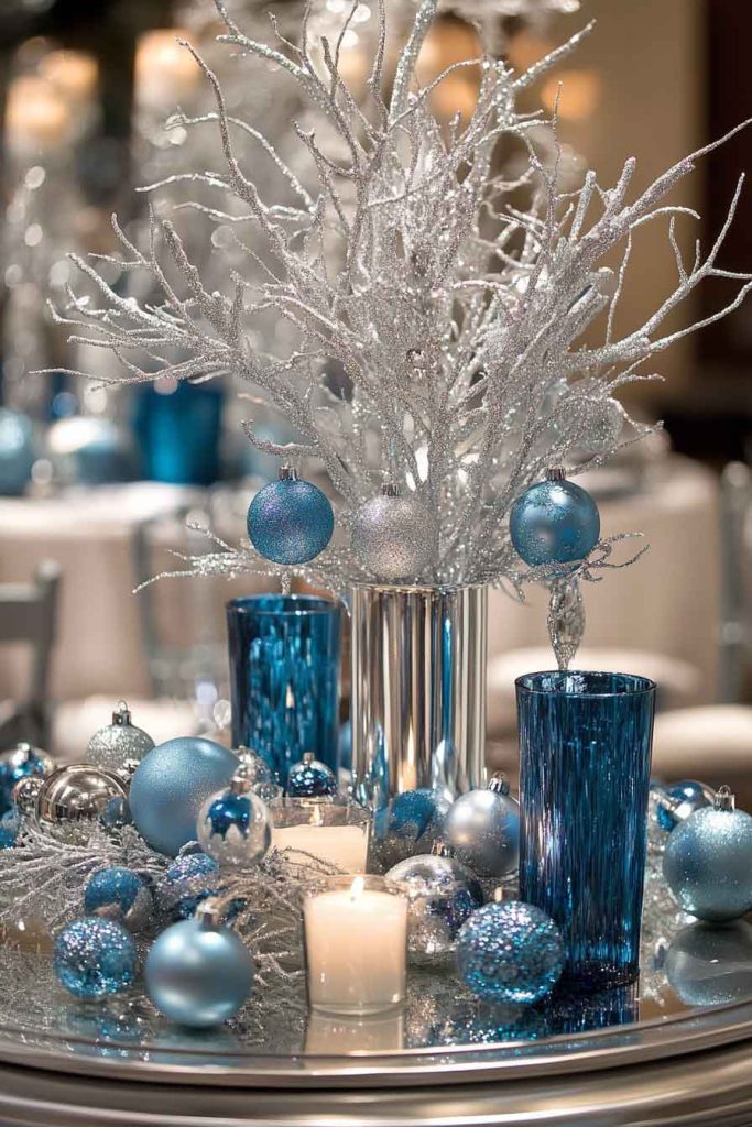 Elegant Silver and Blue Winter Display
