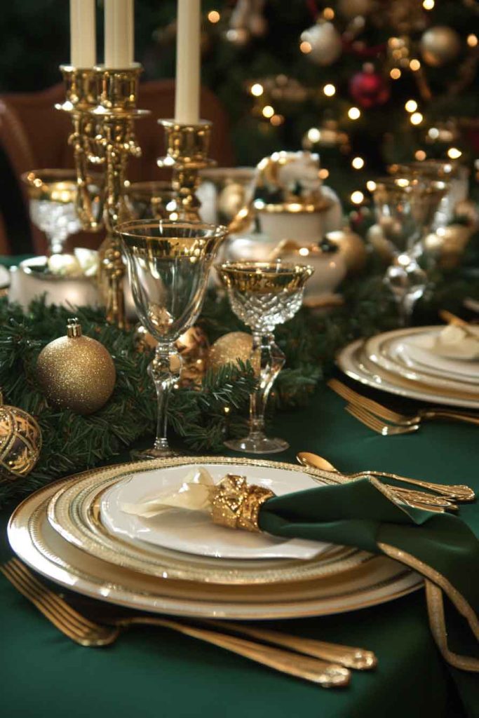 Traditional Green and Gold Christmas Table