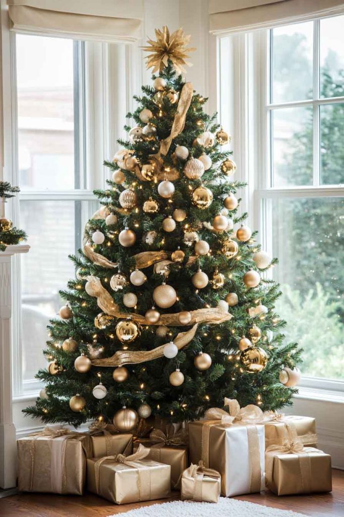 Simple Christmas Tree with Gold Ornaments