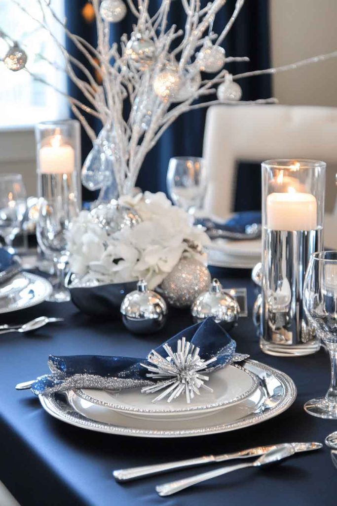 Navy and Silver Christmas Table
