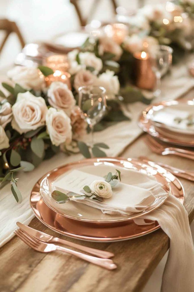 Warm Copper and Cream Christmas Table