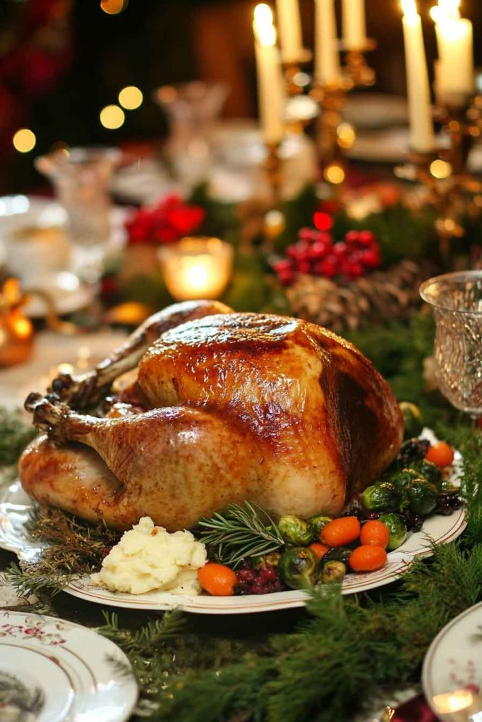 Traditional Roast Turkey Dinner with Herb Butter