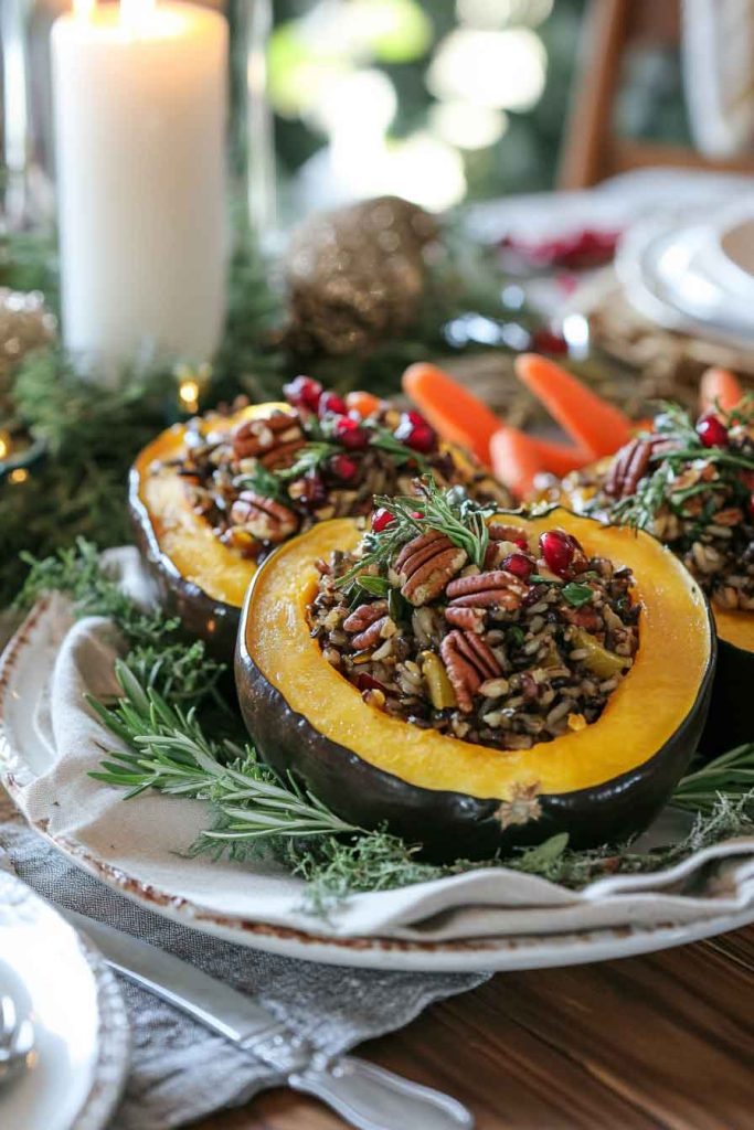 Vegetarian Christmas Dinner with Stuffed Squash