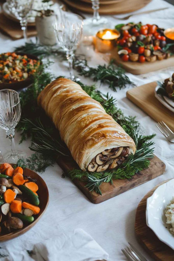 Vegan Christmas Dinner with Mushroom Wellington