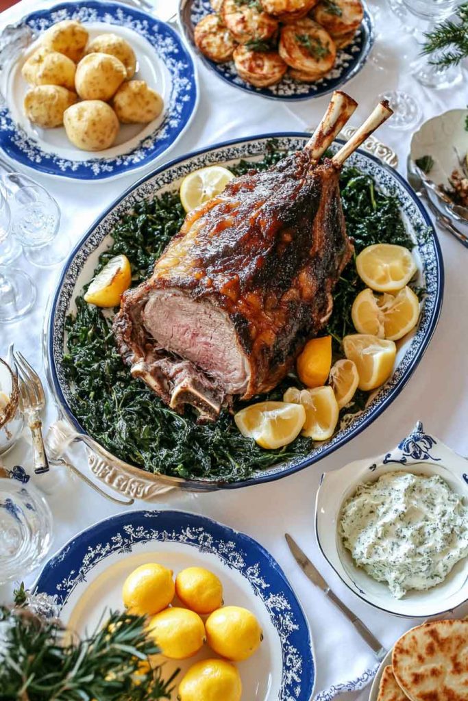 Greek Christmas Dinner with Roast Lamb