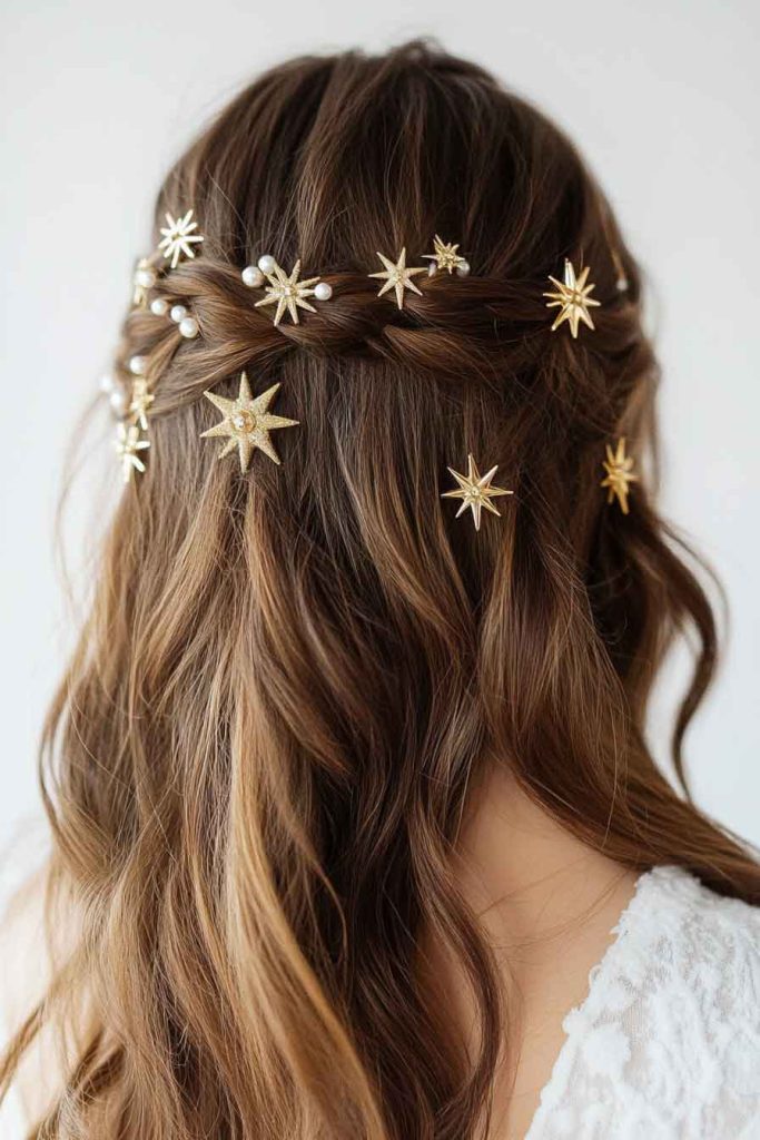 Half-Up Twisted Crown with Gold Accessories