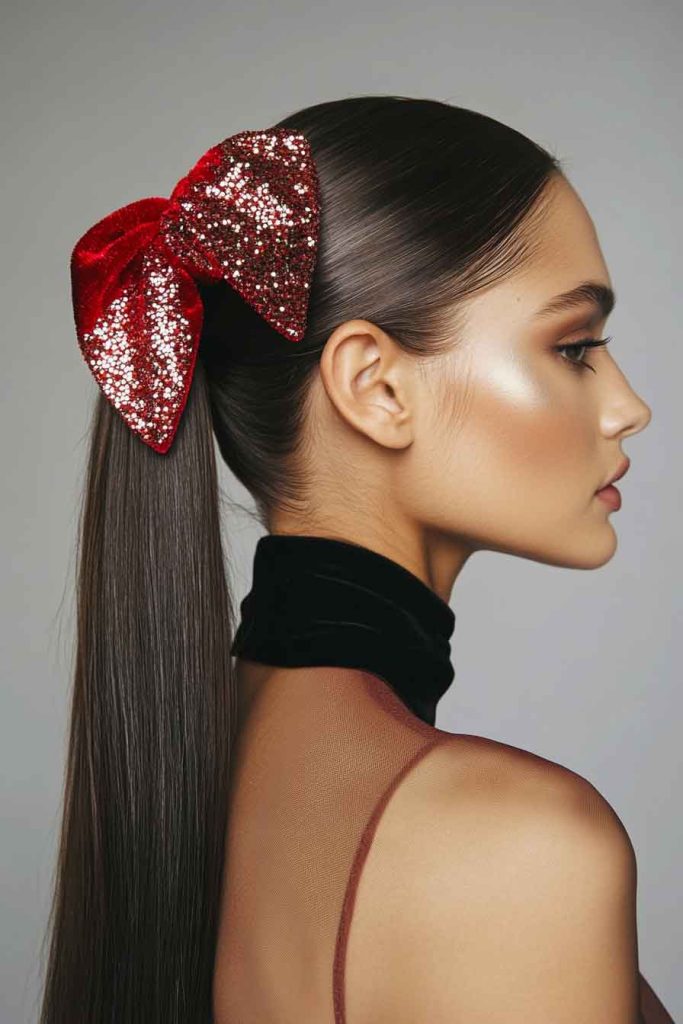 Sleek High Ponytail with Sparkly Scrunchie
