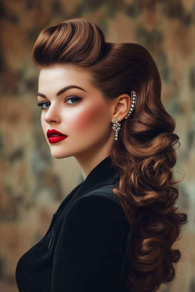 Vintage Victory Rolls with Red Lipstick Look
