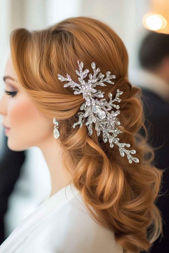 Side-Swept Curls with Snowflake Clips