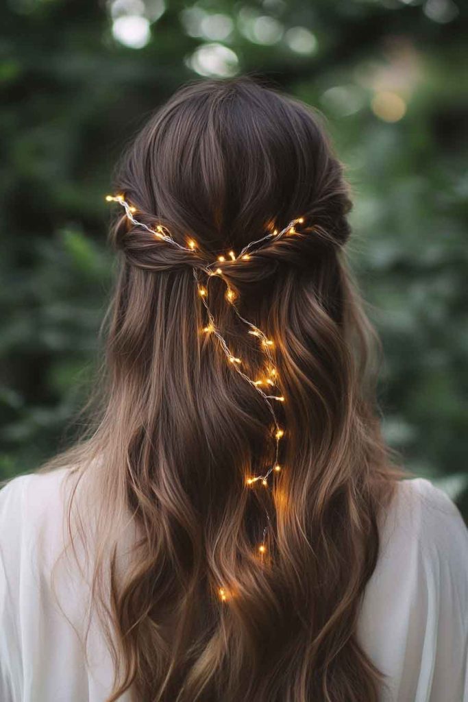 Twisted Half-Updo with Fairy Lights