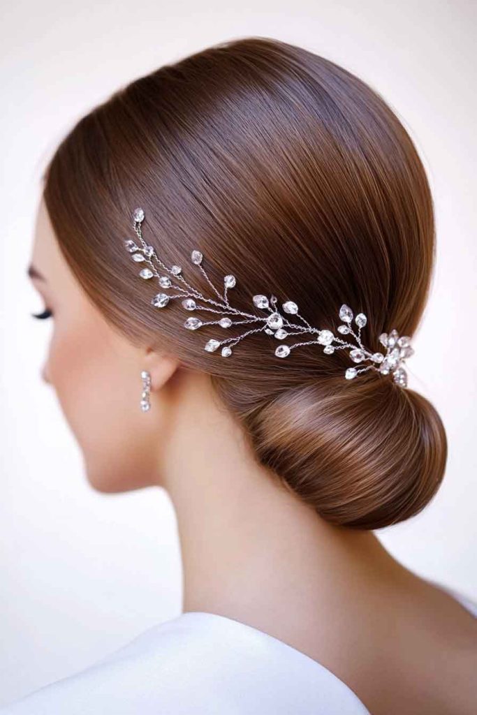 Sleek Low Bun with Crystal Hair Vine