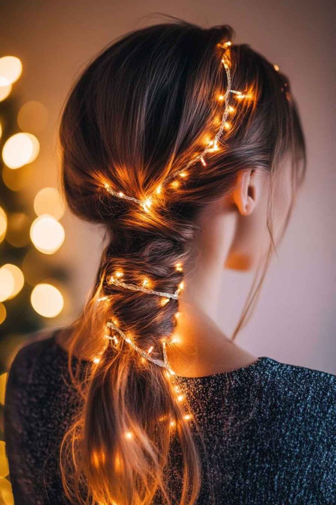 Textured Ponytail with Wrapped Lights