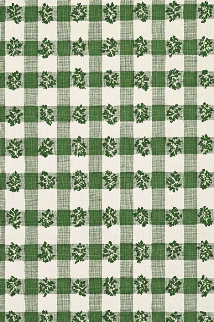 Green Gingham with Tiny Wreaths