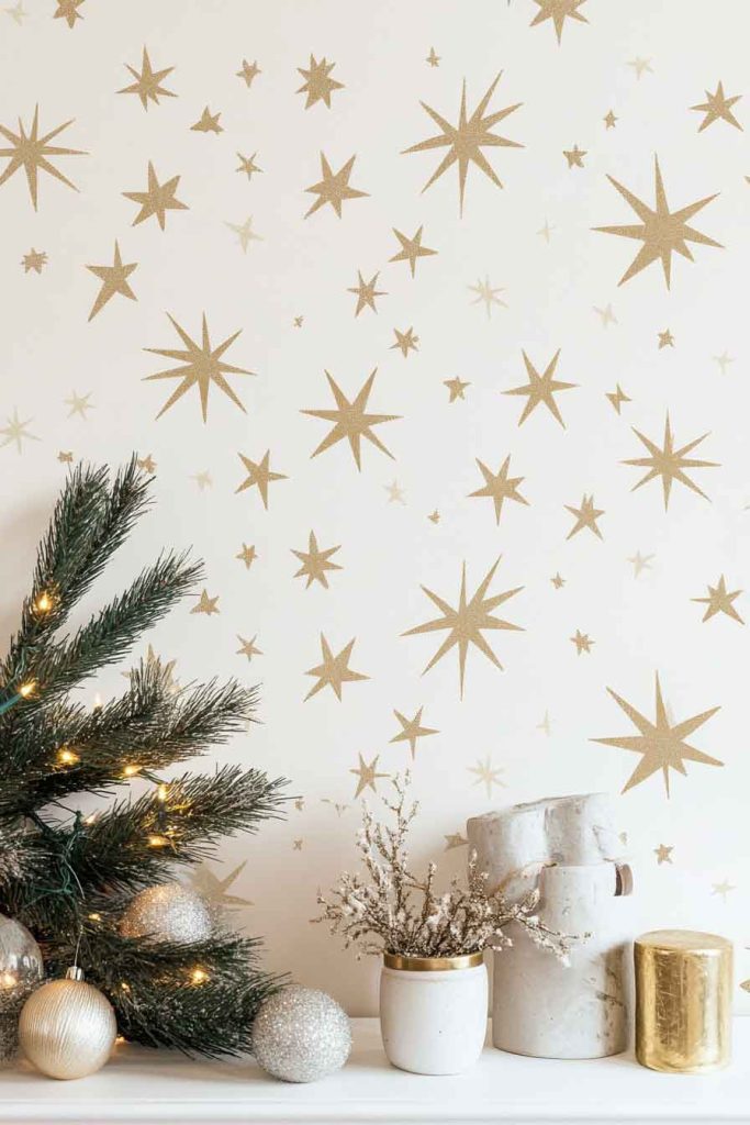 Cream with Gold Star Pattern