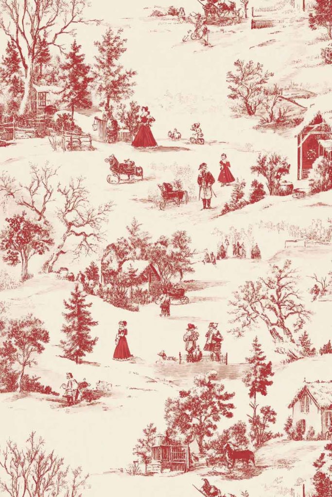 Traditional Toile in Christmas Red