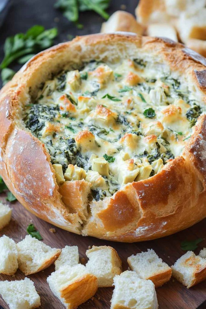 Spinach Artichoke Dip in Bread Bowl