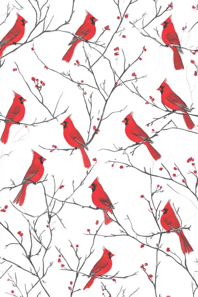 White with Tiny Red Cardinals