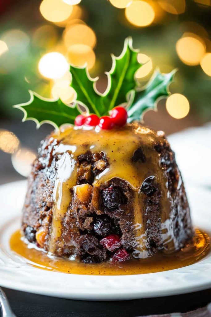 Warm Christmas Pudding with Brandy Sauce