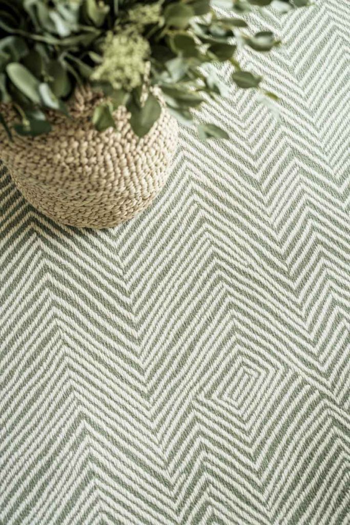 Cream and Green Herringbone