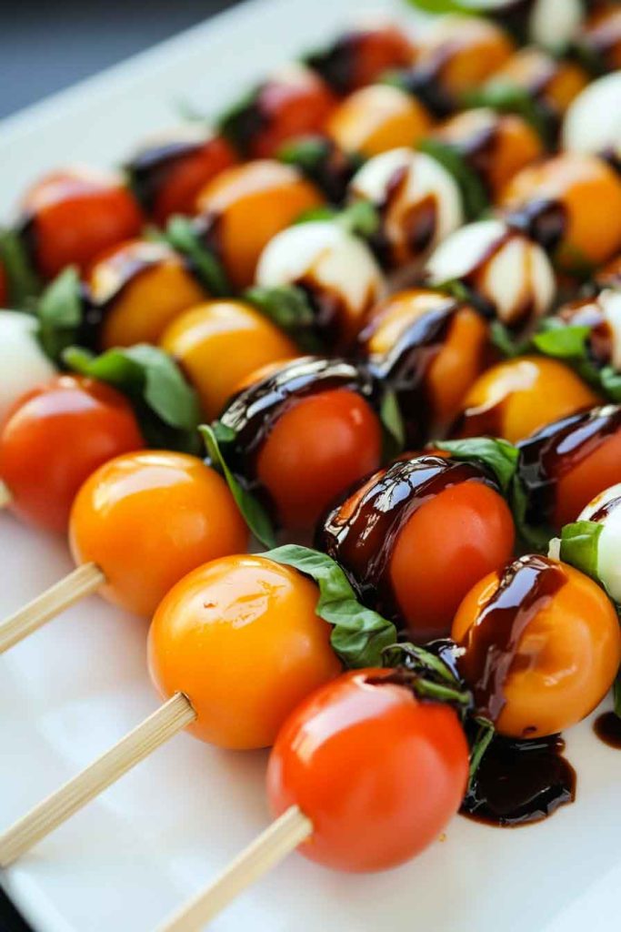 Festive Caprese Skewers with Balsamic Glaze