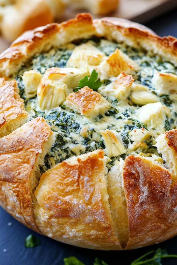 Creamy Spinach Artichoke Dip in Bread Bowl